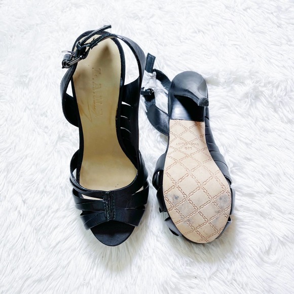 LAMB Black Leather Strap Slingback Heel Peep Toe SZ6 - Picture 6 of 8